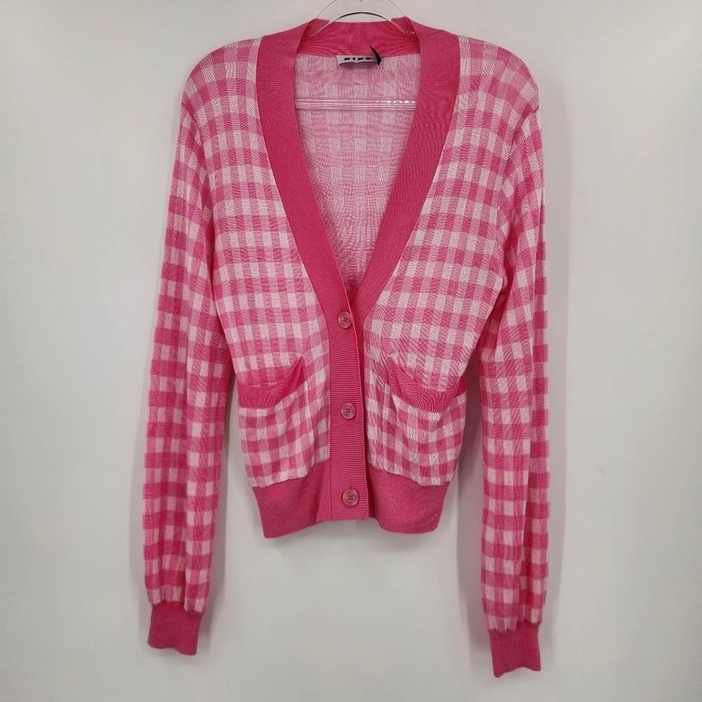 RIXO Gingham Plaid Long Sleeve Button Front Cardigan Womens Size Small US 6